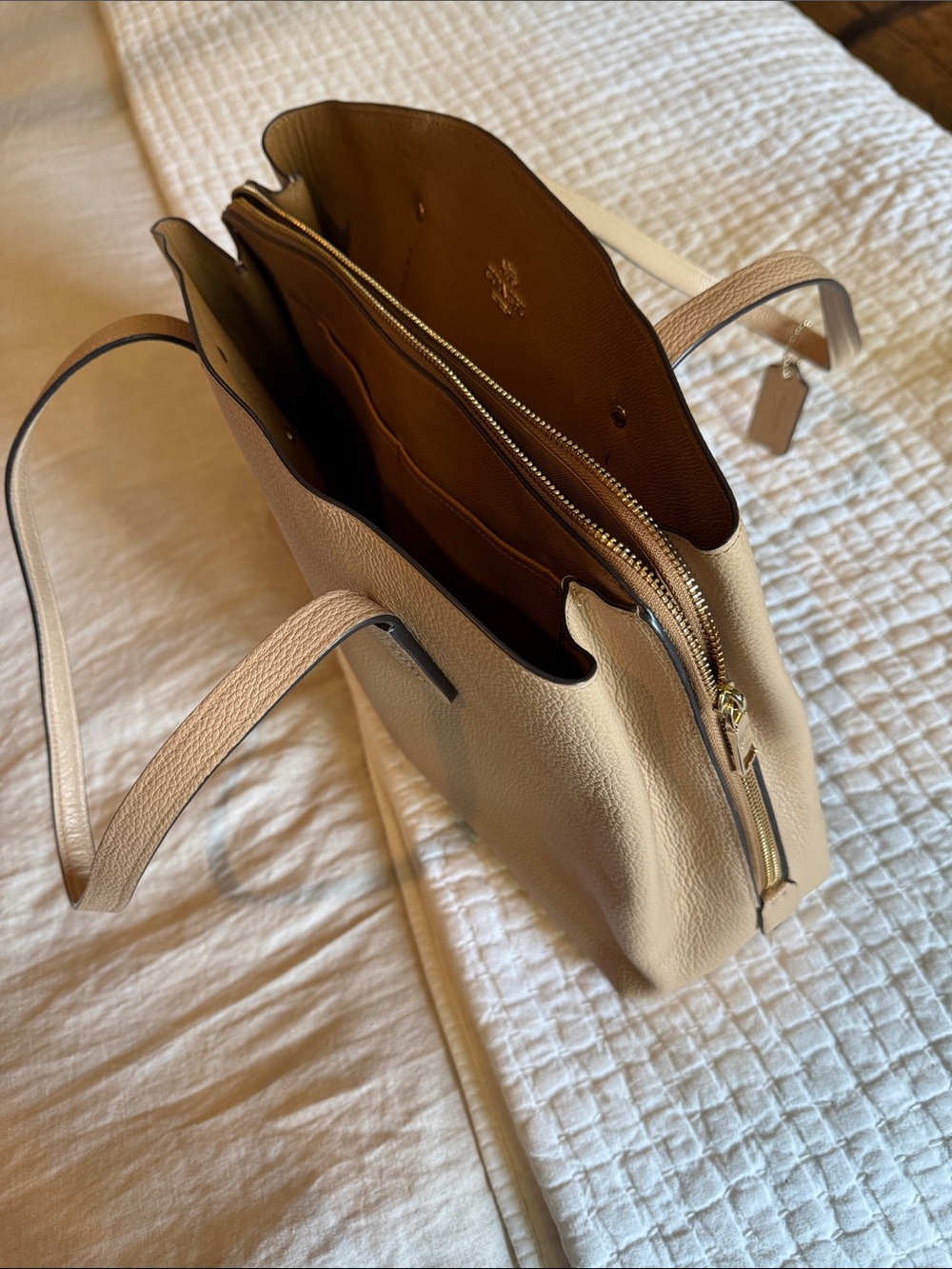 Coach Pebbled Leather Tote in Tan - Picture 10 of 12